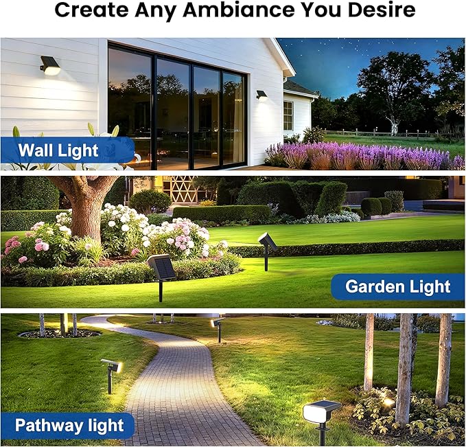 Solar Spot Lights Outdoor Waterproof IP656 PackCool Light 2 Lighting Modes Selectable Solar Powered Yard Garden Solar Spot Lights for Garden Outside Landscape Auto On/Off