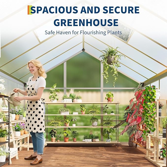 6x10 ft Outdoor Polycarbonate Greenhouse Durable Aluminum Frame with Lockable Door Adjustable Roof Vent Ideal for Backyard Patio or Garden All-Weather Green Houses for Outside Plant Growing