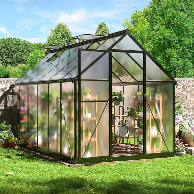 WKM 6x10.9 FT Greenhouse for Outdoors Quick-fit Structure Greenhouse with Window for Ventilation Aluminum Green House for Garden Backyard Black