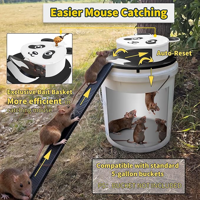 4 Packs Mouse Traps BucketAutomatic Reset Flip Lid Humane Mouse Trap-Multi-Catch Rat Traps Outdoor&ampIndoor Home Use-Reusable Mice Catching Tool -4 Packs White
