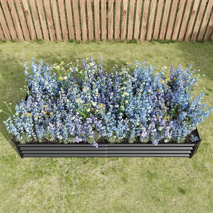 Raised Garden BedRaised Beds for Gardening Outdoor for Vegetables Flowers Ground Planter BoxGalvanized Raised Garden Beds. (Black with 8x4x1ft)