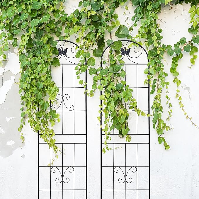 4 Pack Metal Garden Trellis for Climbing Plant Rose Stand Black Outdoor 86.7'' Tall Flower Support Iron Garden FenceBlack 4pack