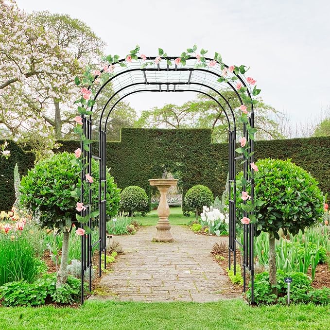 Tall Garden Arch Trellis for Climbing Plants 87in Tall Metal Plant Support Trellis Archway for Climbing Plant Vegetables Cucumber Outdoor Yard Lawn Garden Arch Tunnel Trellis