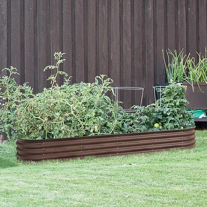 BlueWish 8x2x1FT Raised Garden Bed 11.1” H Galvanized Raised Garden Bed with Bottomless Rubber Strip 9-in-1 Modular Raised Planter Box Outdoor for Vegetable Flower Rustic Brown