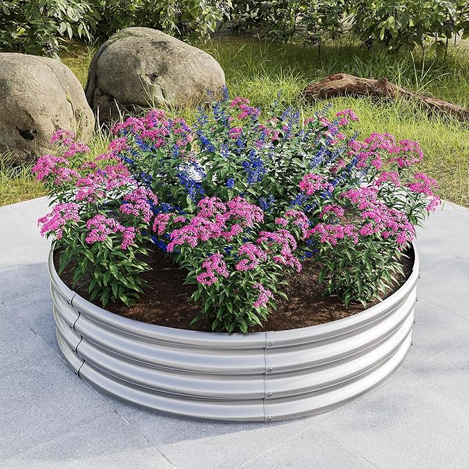 2PCS 47.24'' x11.4 Galvanized Raised Garden Bed Tall Metal Garden Bed for Vegetables Ground Raised Beds for Gardening Backyard Patio Or Lawn Durable Above (2PCS Silver 47.24x11.4)
