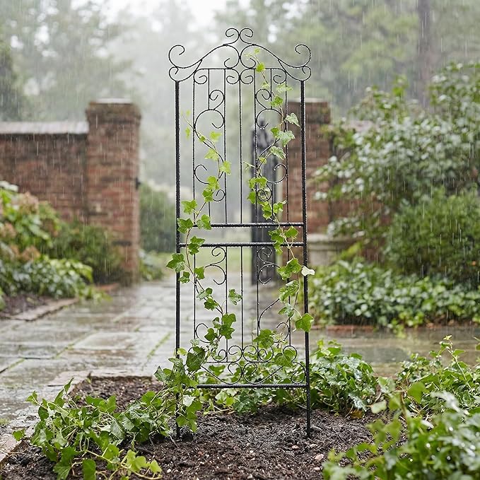 1 Pack Trellis for Climbing Plants 82.7 H x 26.7 W Tall Garden Trellis Wrought Iron Heavy Scroll Metal Decoration Lawn Patio for Rose Clematis Ivy Weather Resistant