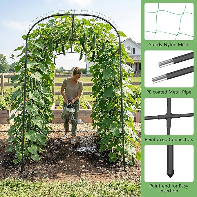 DoCred Tall Garden Arch Trellis for Climbing Plants 83 Inch Tall Metal Plant Support Trellis Archway for Climbing Vine Vegetable/Fruit/Flower Outdoor Yard Lawn Garden Arch Tunnel Trellis