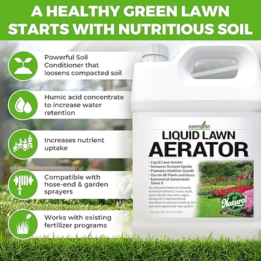 Covington Liquid Lawn Aerator (1 Gallon) – Soil Conditioner &amp Softener for Lawns &amp Gardens – Loosens Clay &amp Compacted Soil for Better Water &amp Nutrient Absorption – Liquid Aeration Conc