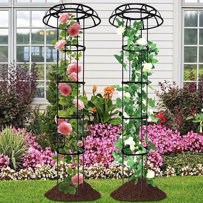 Garden Trellis for Climbing Plants - Mushroom Top Round Frame Heavy Duty Metal Support | Outdoor Obelisk Plant Tower for Cucumber Zucchini Rose Grape Ivy Vine Clematis tomatto Flower Growth Use