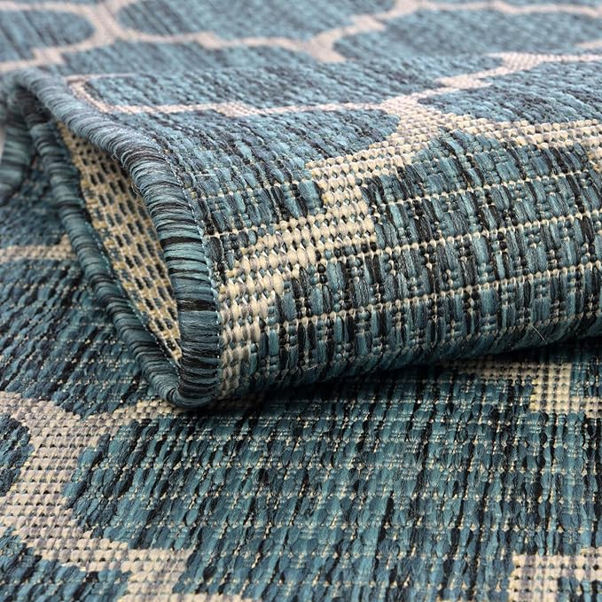 Unique Loom Outdoor Trellis Collection Area Rug (7' 10 Square Teal/ Gray)