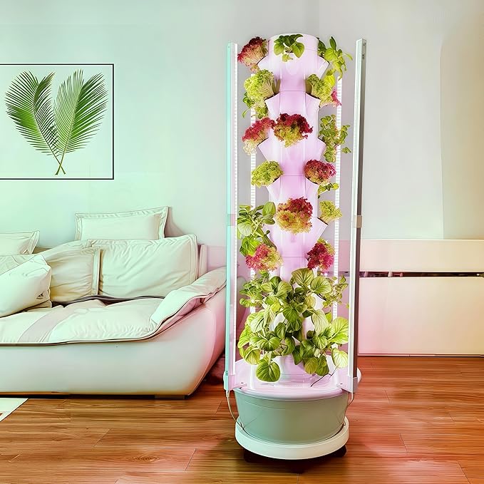 Hydroponics Growing System Kit with LED Grow Lights8-Layer Vertical Garden Tower 32 Pods Large Planting Sites 8 Gallon Indoor Growing System for Vegetables Herbs &amp Tomatoes Pump&ampDual Time
