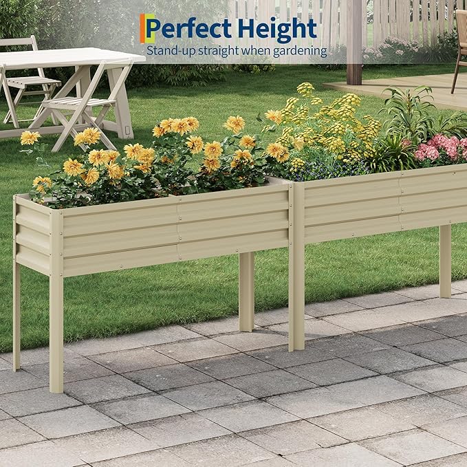 Galvanized Raised Garden Bed with Legs 50x17x31.5 in Elevated Planter Box for Vegetables Flowers &amp Herbs Metal Raised Flower Bed for Backyard Patio Balcony Beige