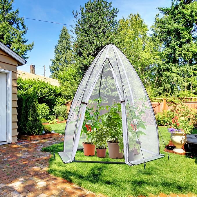 Portable Greenhouse for Outsides Ohuhu Heavy Duty Green House Tent with Durable PE Cover Garden Plant Protector with Zippered Door Mesh Window for Vegetables Flowers Fruits Herbs 63x54x71 Inch