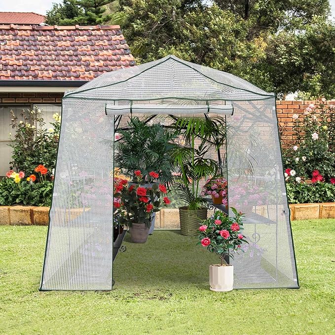 8.5 x 7 x 7 FT Walk-in Greenhouse Portable Pop-up Greenhouse for Indoor Outdoor Plant Garden Green House with Zippered Doors Screen Windows Heavy Duty Frame and Durable PE Cover