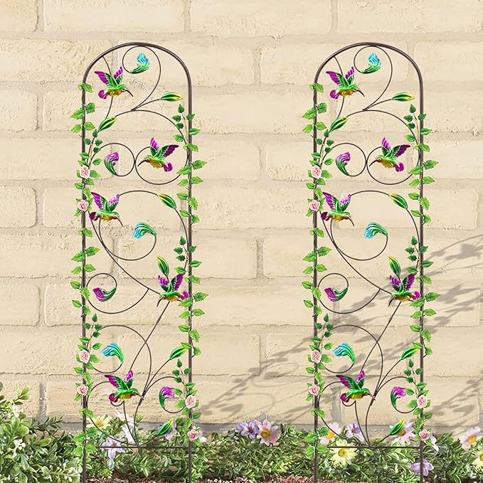 WAIU 2 Pack Hummingbird Metal Garden Trellis for Climbing Plants Decorative Outdoor Trellis for Flowers Rustic Garden Decor for Patio Lawn Yard Backyard