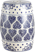 JONATHAN Y TBL1014A Happy Hearts 17.8 Chinoiserie Ceramic Drum Indoor/Outdoor Garden Stool Bohemian Coastal Cottage French Country Traditional Side Table Plant Stand Spill-Proof Blue/White