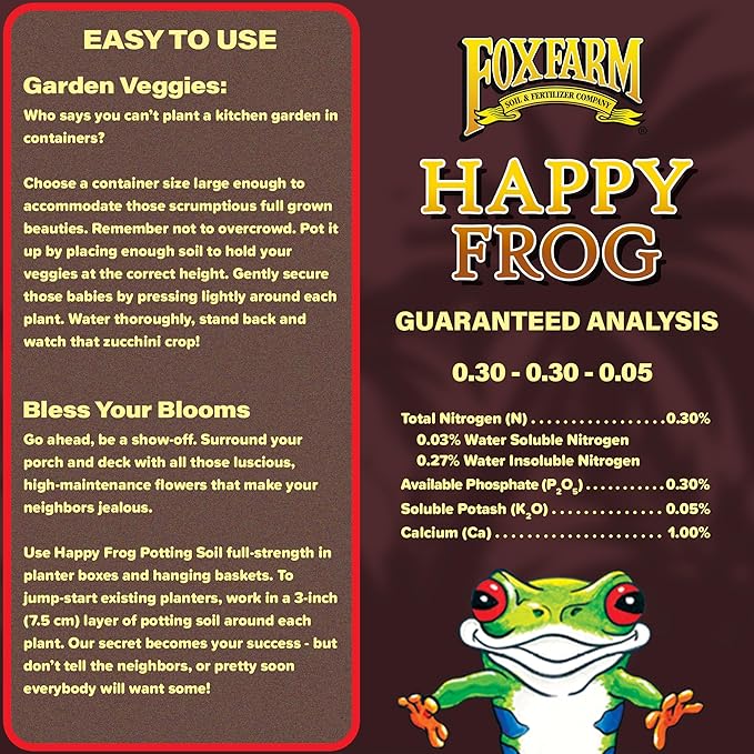 FoxFarm Happy Frog Potting Soil 2cu ft - for Indoor/Outdoor Container Plants - Contains Mycorrhizae and Humic Acids