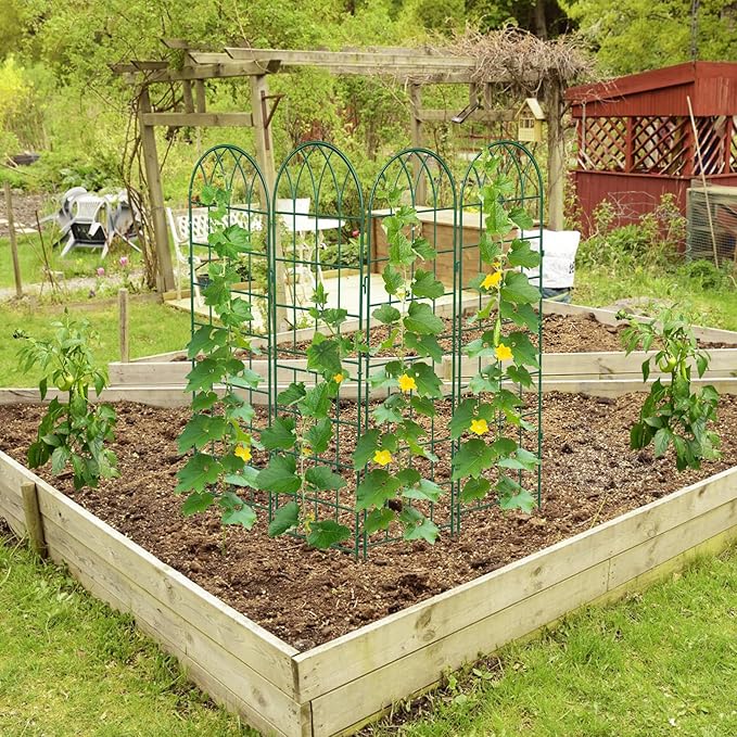 DoCred 4 Pack Garden Trellis for Climbing Plants 59 Inch Metal Plant Trellis for Plant Support Large Decorative Outdoor Trellis for Climbing Vegetable Flower Rose Vine Cucumber Green