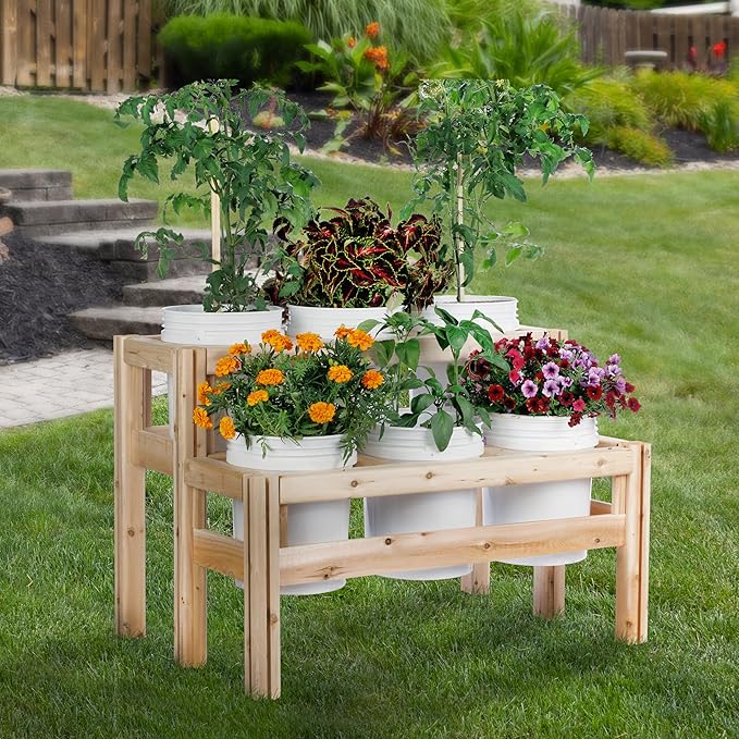 Greenes Fence Two-Tiers Six Bucket Elevated Cedar Wood Garden Frame 43 in. x 30 in. x 30 in. - Made in USA with North American Cedar
