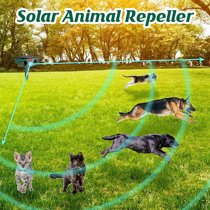 Ultrasonic Animal Repellent Outdoor Solar Powered Repeller Cat Dog Deer Deterrent Waterproof Motion Sensor Deterrent for Yard Garden Rabbit Squirrels Fox Pest(Black Green2 Pieces)