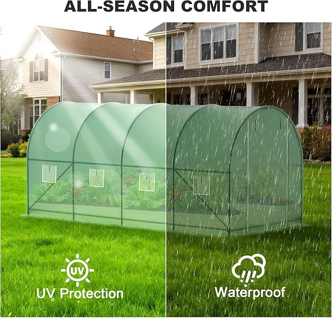 Greenhouses for Outdoors Walk-in Green Houses for Outside Heavy Duty Large Greenhouse with 8 Ventilated Screen Windows &amp 2 Roll-up Doors &amp Reinforced Frame (15×7×7 FT with Irrigation System)