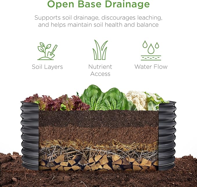 Best Choice Products 4x2x2ft Outdoor Metal Raised Garden Bed Oval Deep Root Planter Box for Vegetables Flowers Herbs and Succulents w/ 101 Gallon Capacity Rubber Edge Guard - Charcoal