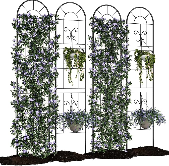 4 Pack Fence Panels 55 Tall Black Iron Garden Fence with Scroll Design Rustproof Outdoor Barrier for Small Yard Patio Decor &amp Plant Trellis
