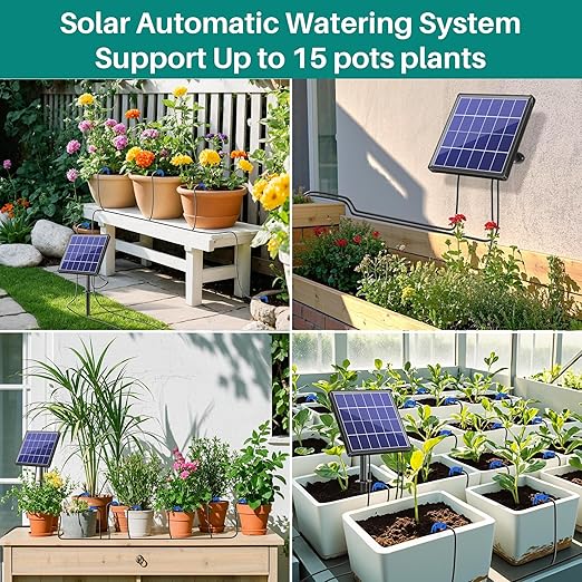 Biling Solar Drip Irrigation System 3W Drip Irrigation Kit Digital Programmable Smart Watering for 15 Potted Plants Outdoor Indoor Garden