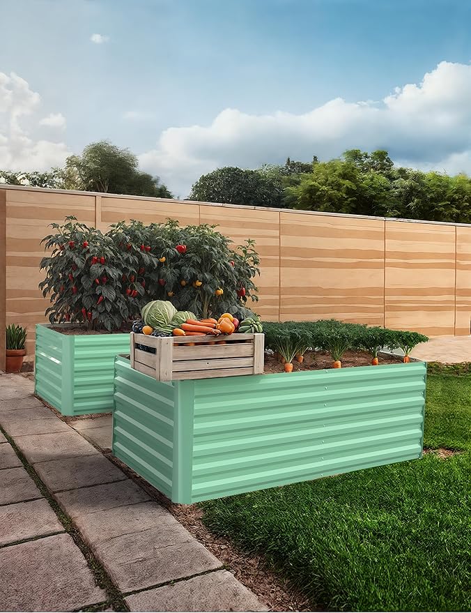 2 PCS Galvanized Raised Garden Bed 6 x 3 x 2 Ft 24 Inch Tall Metal Planter Box Set for Flowers Herbs Vegetables Rust Resistant Outdoor Raised Beds for Garden Patio Yard Green