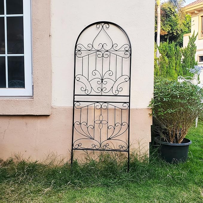 Trellis for Climbing Plants 59 H x 22 W Metal Unique Design Decorative Garden Structure Weather-Resistant Lattice Outdoor Decor Flowers Roses Vine Ivy Clematis Black Coating 1 Pack