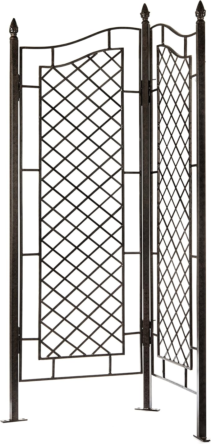 H Potter Large 2-Panel Garden Trellis 72 Installed Height 75 lb Heavy Iron Privacy Screen Freestanding Metal Outdoor Landscape Structure GAR573