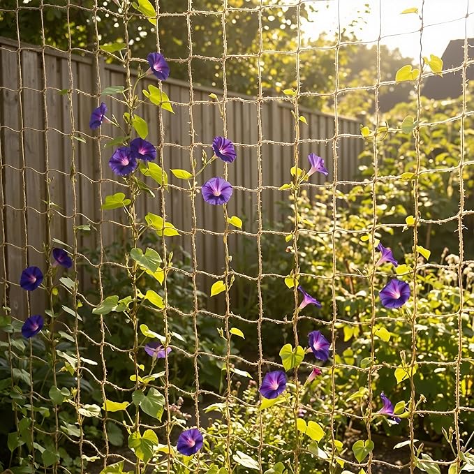 Jute Netting for Climbing Plants Trellis Netting for Garden Heavy Duty Plant Support Netting for Cucumber Vine Fruits &amp Vegetables Tomato Plants Trellis Net (6.6 x 32.8 Ft 5.9 Inch Squares)
