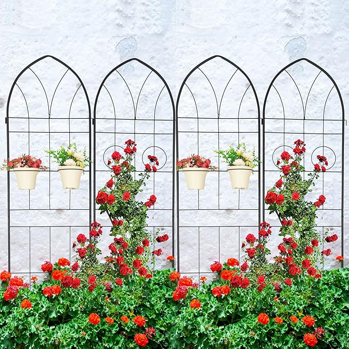 4 Pack Metal Garden Trellis 78.7 H Garden Fence Rustproof Trellis for Climbing Plants Support Roses Flower Outdoor Lawn Black