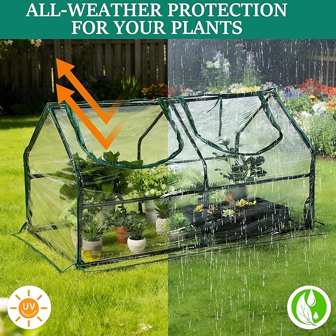 Meonum Mini Greenhouse with Grow Light 47.2 L x 23.6 L x 23.6 W Portable Greenhouses Waterproof UV-Resistant for Indoor/Outdoor Seed Starting (House Shape)