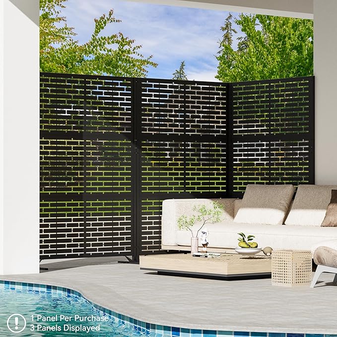 Modern Shade 4x6 FT Metal Privacy Screen with Artistic Modular Designs Decorative Patio Privacy Fence &amp Garden Divider Freestanding Outdoor Metal Fence Panel Weather-Resistant (Urban Block)