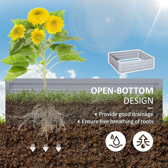 2 Pcs Galvanized Raised Garden Bed 3.3' x 3.3' x 1' Metal Planter Box for Growing Vegetables Flowers Herbs Succulents Gray