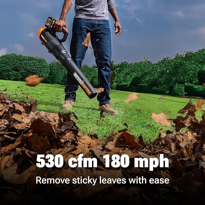 WORX Nitro Cordless Leaf Blower Quiet Electric Blower for Lawn Care with 530 CFM &amp 180 MPH 2 × 4.0 Ah Batteries &amp Charger Included WG581.1