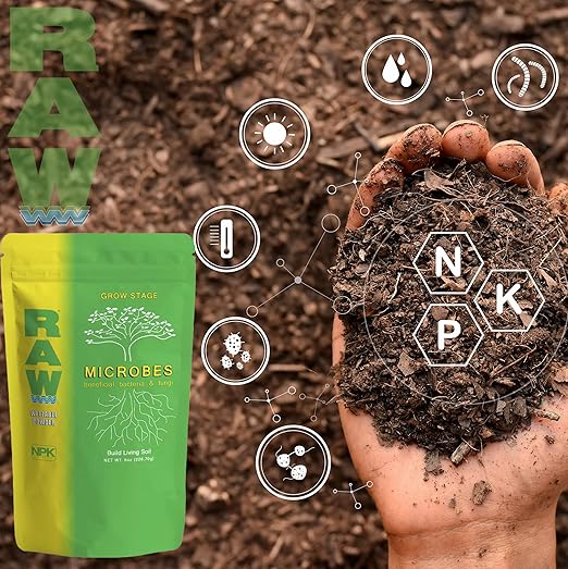 RAW Microbes Grow 8oz - Plant Growth Enhancer with Endomycorrhizae and Rhizosphere Bacteria