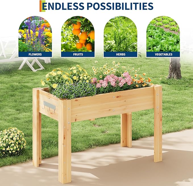 4x2.5x1.8 Ft Elevated Garden Bed with Legs &amp Hooks - 47x30x22 Inch Ergonomic Height Raised Planter Box for Vegetables &amp Herbs - Large Outdoor Patio Planter with Stand &amp Liner
