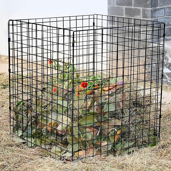 Large Compost Bin Outdoor Square Mesh Garden Wire Compost Bin for Stacking Leaves and Yard Waste Black 36X36X28 Inches