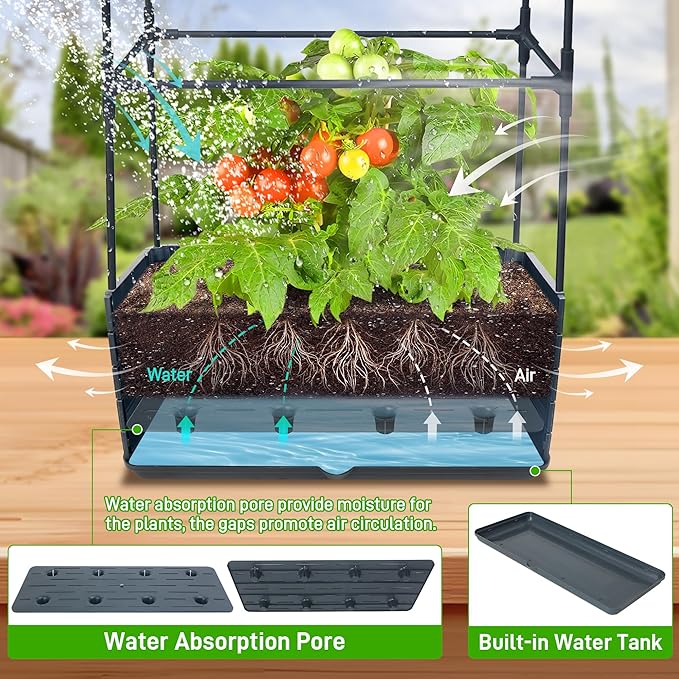 2 Packs Raised Garden Bed Tomato Planter Box with Trellis 43.4 Self-Watering Tomato Cage with Rectangular Trellis for Climbing Plants Flowers Vegetables Vine in Patio Garden Indoor Outdoor