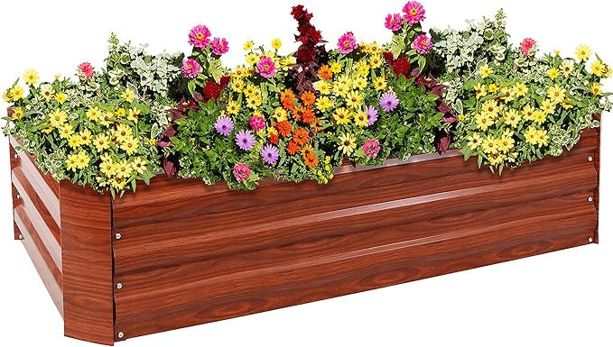 Sunnydaze 11.75 H Raised Metal Garden Bed - Galvanized Raised Garden Bed Outdoor for Vegetables and Flowers - Woodgrain - 4' x 2' Rectangle