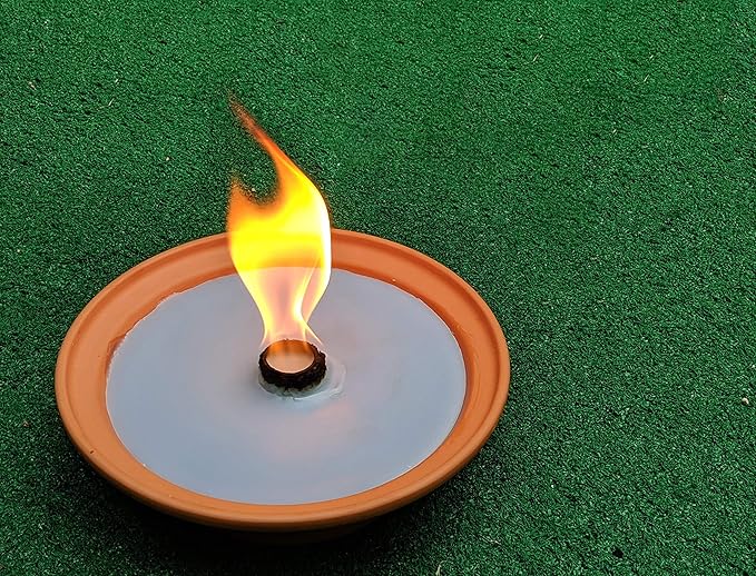 Hyoola 5 Hour Outdoor Firebowl Candle - Unscented Large Flame Wick in Terra Cotta Bowl - Insect and Mosquito Repellent Effect - for Table Patio Yard Camping Outdoors - Blue.