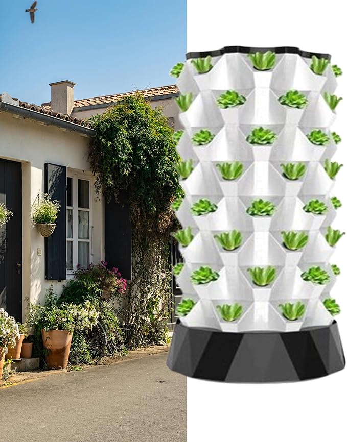 Hydroponics Growing Sys-tem for Indoor GardeningVertical Aeroponic Tower Garden to Grow Herbs Fruits VegetablesAero Gardening Sys-tem &amp Hydroponic KitWhite-64holes