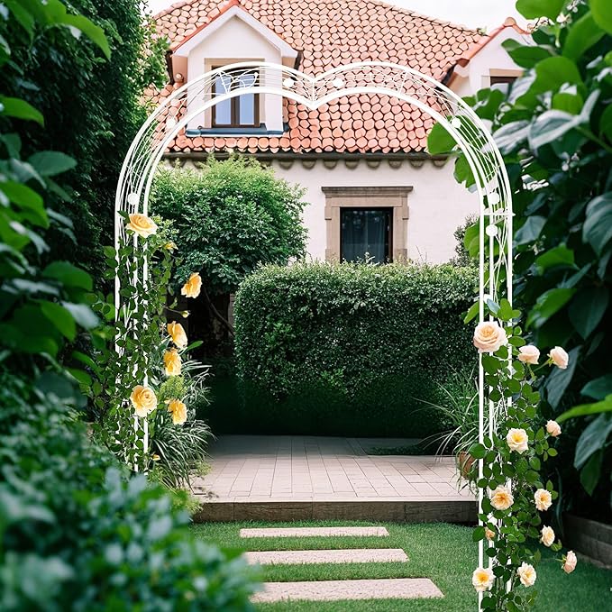 Metal Garden Arch Assemble Freely Garden Trellis Climbing Support Rose Arch Outdoor Arch Wedding Arch Party Events Archway (White)