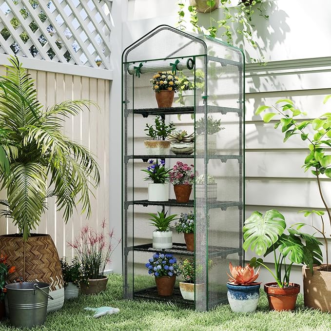 S AFSTAR Portable Greenhouse with Shelves 27 x 19 x 75 Green House with 5 Tiers Mesh Shelves &amp Roll-Up Door Small Greenhouse Mini Growing House Greenhouses for Outdoors Garden Patio Backyard