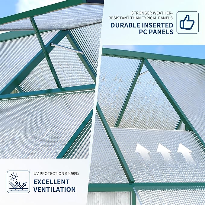 8X16 ft Polycarbonate Greenhouse with Aluminum Frame Polycarbonate Greenhouse for Outdoors Greenhouses with Ventilation and Rain Gutter Aluminum Large Walk-in Greenhouses for Outside