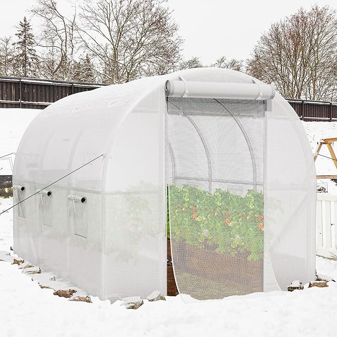 YITAHOME 10x6.5x6.5ft Greenhouses Large Walk-in Green House Heavy Duty Tunnel Green Houses Outdoor Portable Plant Gardening Upgraded Galvanized Steel Frame Zipper Doors 5 Crossbars Garden White