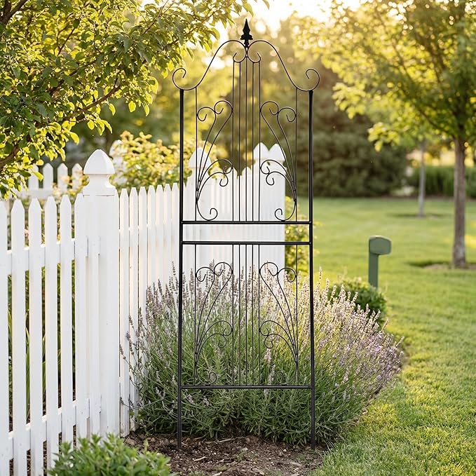 1 Pack Trellis for Climbing Plants 82.7 H x 26.7 W Tall Garden Trellis Wrought Iron Heavy Scroll Metal Decoration Lawn Patio for Rose Clematis Ivy Weather Resistant