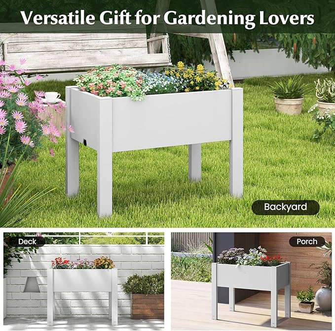 Giantex Raised Garden Bed with Legs Self-Watering Planter Box with Water Level Indicator Drainage Hole &amp Detachable Space Dividers Outdoor Plant Container for Flower Vegetable Fruit Herb